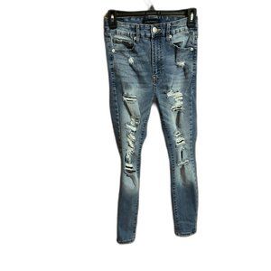Aeropostale Super High Rise Jegging Distressed 6 Short Medium Wash Denim Legging